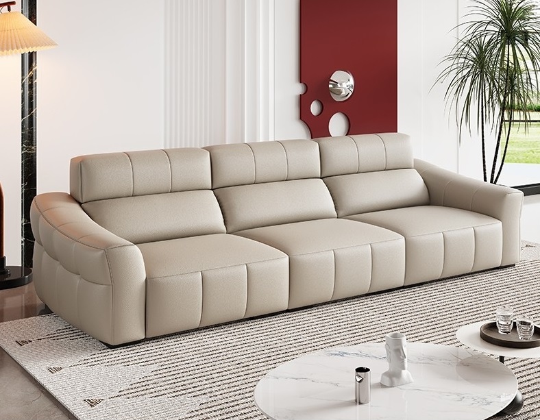 极简风软包家用沙发 意式客厅公寓生态真皮沙发