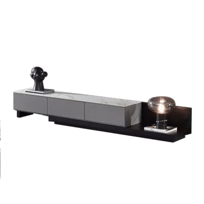 客厅背景墙收纳柜时尚极简电视柜功能伸缩款地柜(岩板 雪山石)