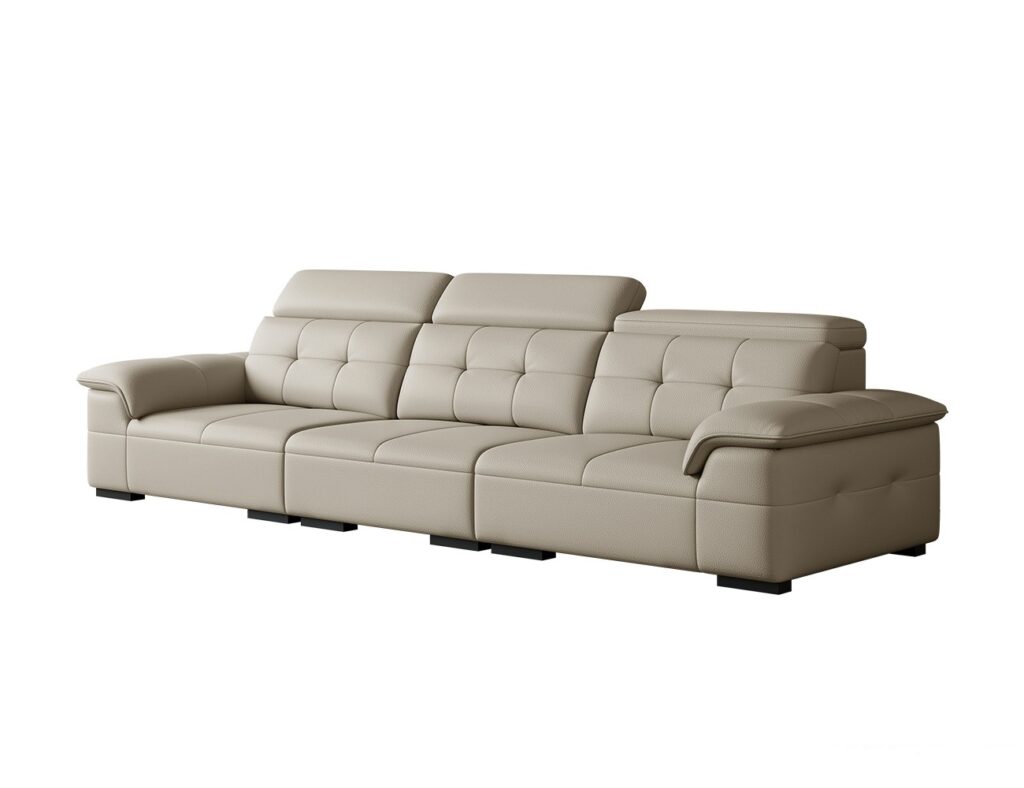 简约大气可调节头枕科学分区承托无粉高密海绵软包分体直排沙发 极简客厅荔枝纹进口黄牛皮沙发