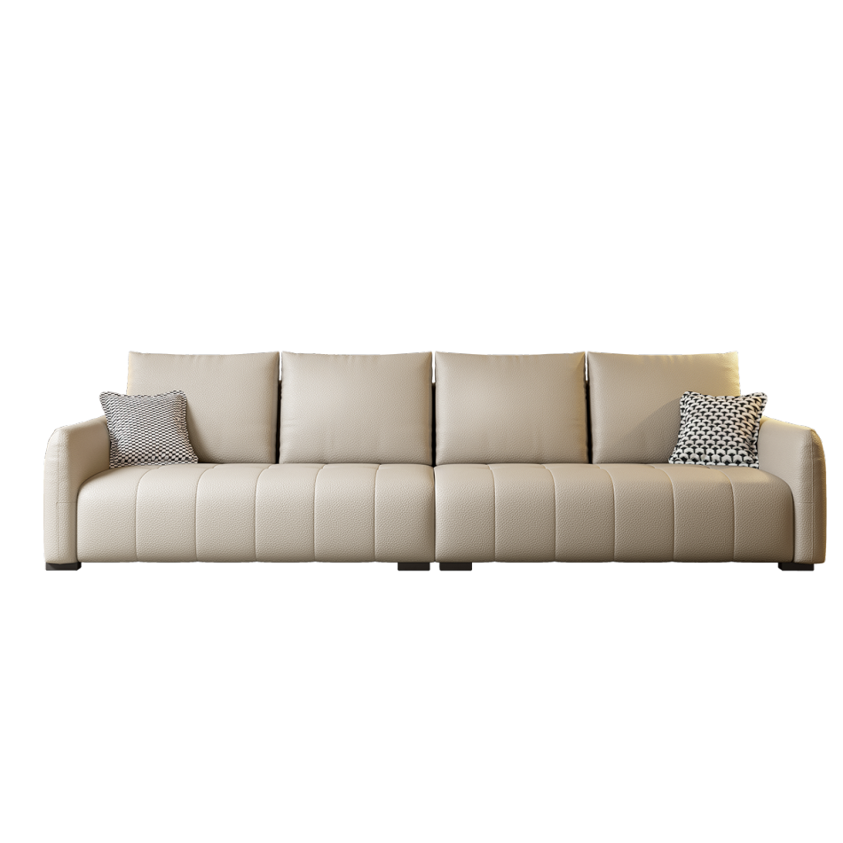 极简风家用客厅荔枝纹头层黄牛皮软包直排组合沙发