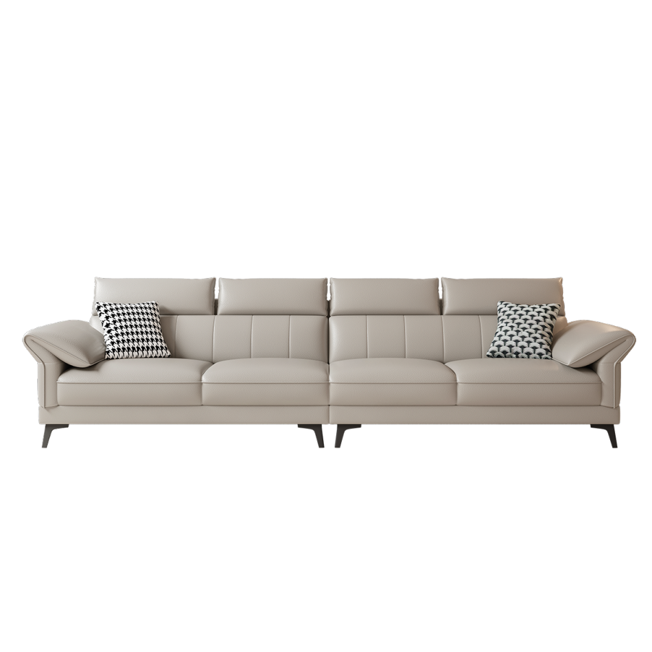 极简风家用客厅荔枝纹头层黄牛皮面料软包组合沙发