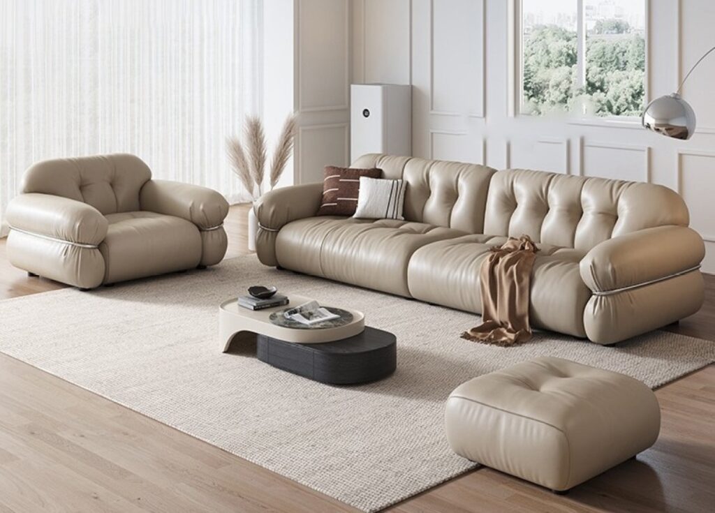 极简风云朵皮沙发 简约客厅仿真皮组合沙发