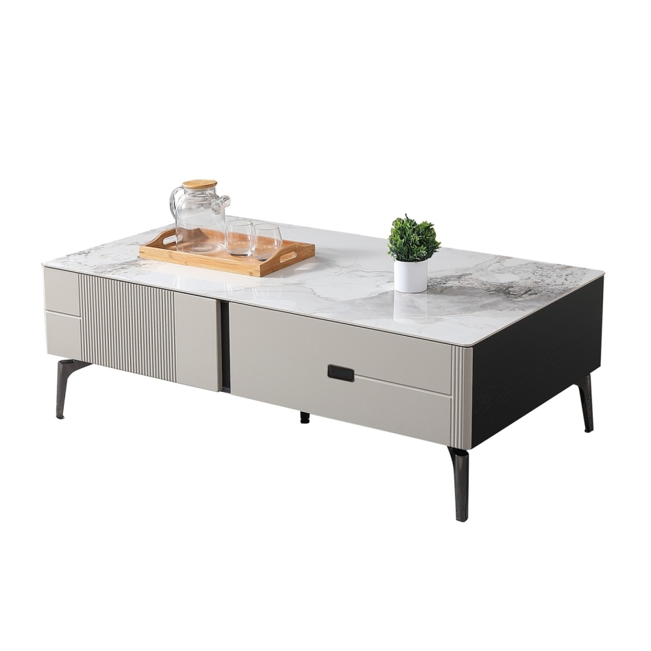 极简风格6mm亮光香奈儿岩板收纳几客厅长方形茶几