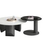 简约客厅亮光雪山白岩板+钢化玻璃极简组合圆茶几