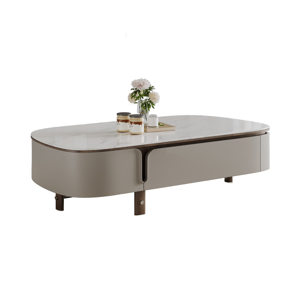 客厅家用小户型简约微晶石茶几极简时尚收纳异形茶几