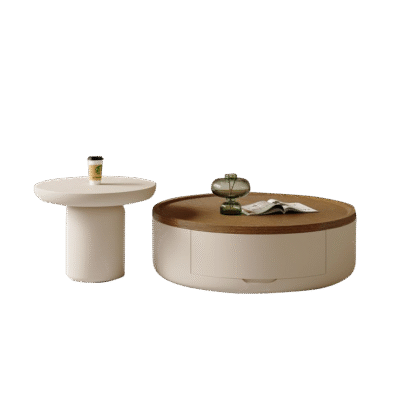 极简风格家用组合茶几 简约客厅时尚木面圆茶几