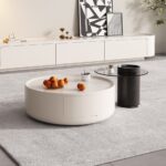 极简风家用简约烤漆工艺+钢化玻璃圆型组合茶几