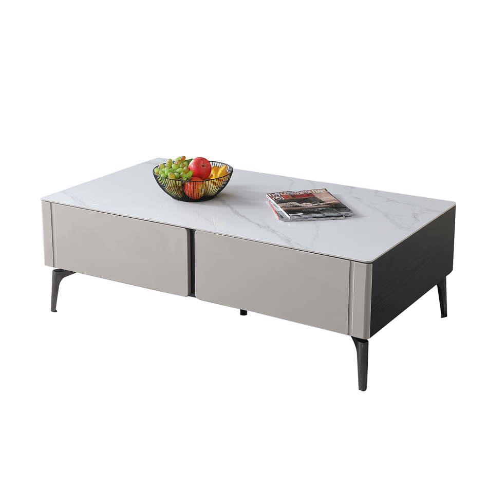 极简风家用客厅亮光雪山白岩板长方形收纳茶几