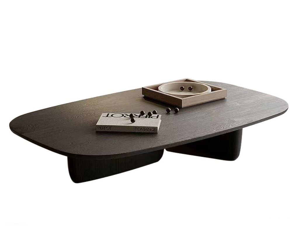 极简风家用椭圆形茶几 时尚简约客厅黑色木纹茶几