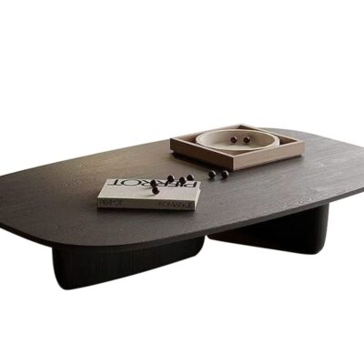 极简风家用椭圆形茶几 时尚简约客厅黑色木纹茶几