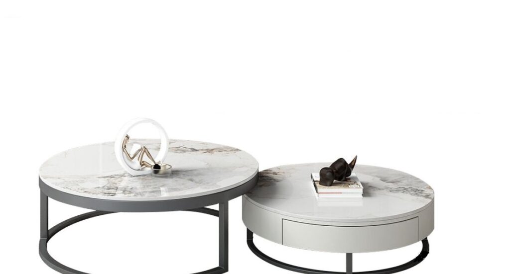 摩登系列极简风格 家用客厅亮光香奈儿金岩板面圆形茶几组合