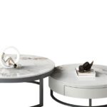 摩登系列极简风格 家用客厅亮光香奈儿金岩板面圆形茶几组合