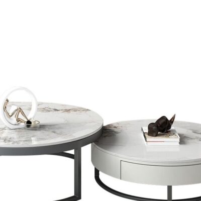 摩登系列极简风格 家用客厅亮光香奈儿金岩板面圆形茶几组合