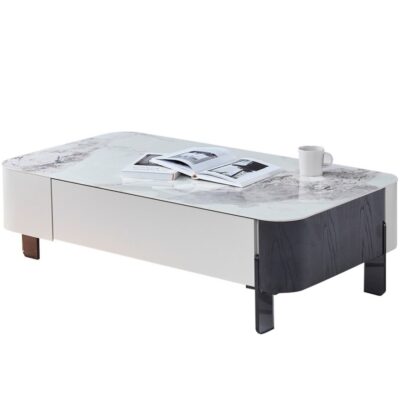 极简风格家用客厅茶几 简约6mm亮光香奈儿金岩板台面长茶几