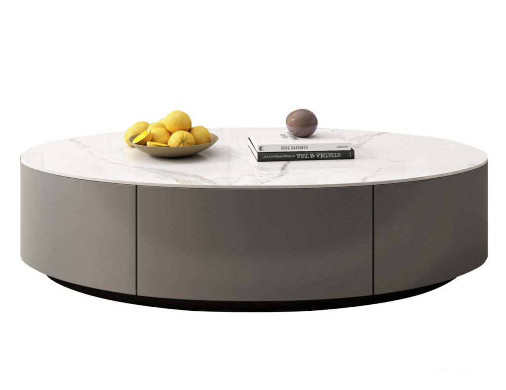 极简雪山白亮光岩板茶几简约椭圆形收纳茶几