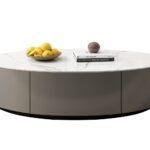 极简雪山白亮光岩板茶几简约椭圆形收纳茶几