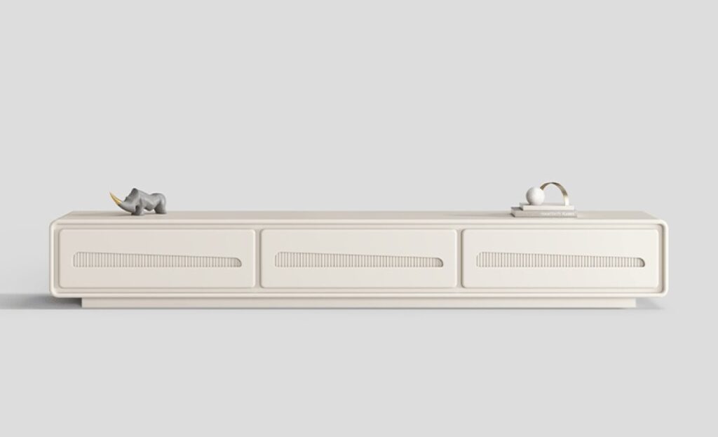 家用客厅奶油风烤漆工艺地落式电视柜