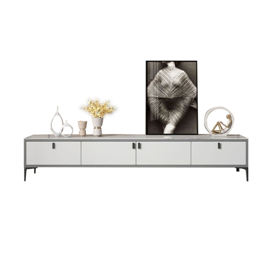 极简风小户型亮光岩板客厅地柜收纳电视柜