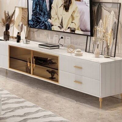 轻奢风进口岩板电视柜组合家用小户型客厅现代简约储物地柜(雪山白 白色)