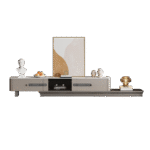 客厅收纳6mm亮光雪山白岩板意式极简伸缩电视柜