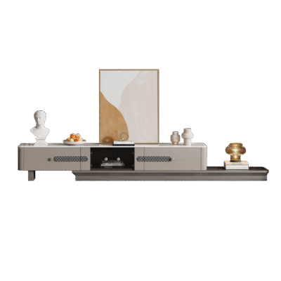 客厅收纳6mm亮光雪山白岩板意式极简伸缩电视柜