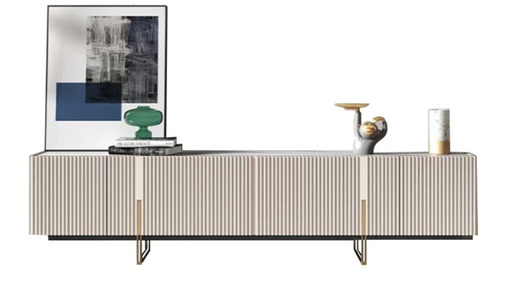 意式轻奢亮光岩板地柜 客厅简约2米长方形靠墙电视柜(雪山白)