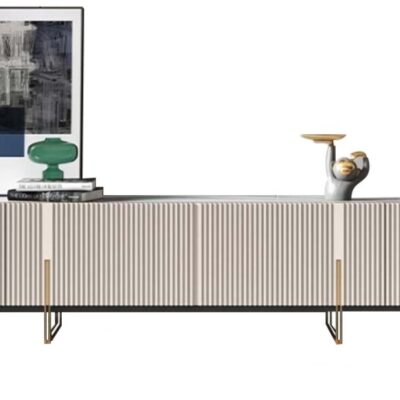 意式轻奢亮光岩板地柜 客厅简约2米长方形靠墙电视柜(雪山白)