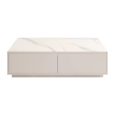 家用客厅奶油风雪山石亮光岩板长方形茶几