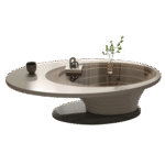 极简风家用实木底板茶几 客厅8mm茶色钢化玻璃椭圆形茶几