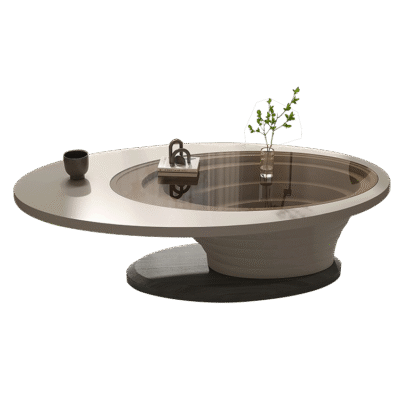 极简风家用实木底板茶几 客厅8mm茶色钢化玻璃椭圆形茶几