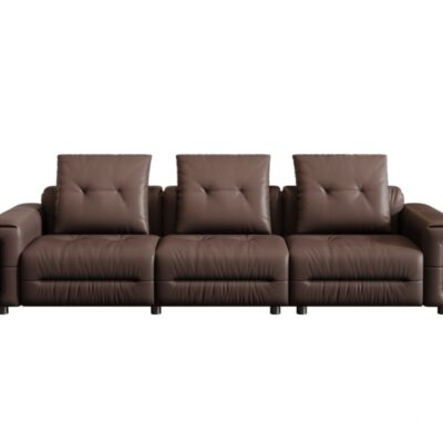 极简风亮光头层牛皮沙发 客厅休闲皮艺荔枝纹软包沙发