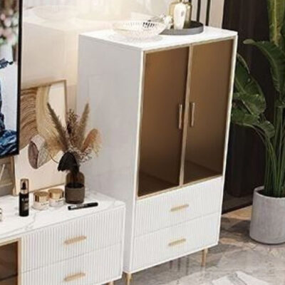 家用轻奢时尚透视玻璃门高脚收纳边柜