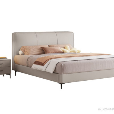 极简风卧室生态真皮双人床 意式简约家用齐边齐尾软包床