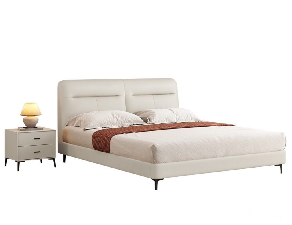 意式极简生态真皮床 卧室大小户型齐边软包大床