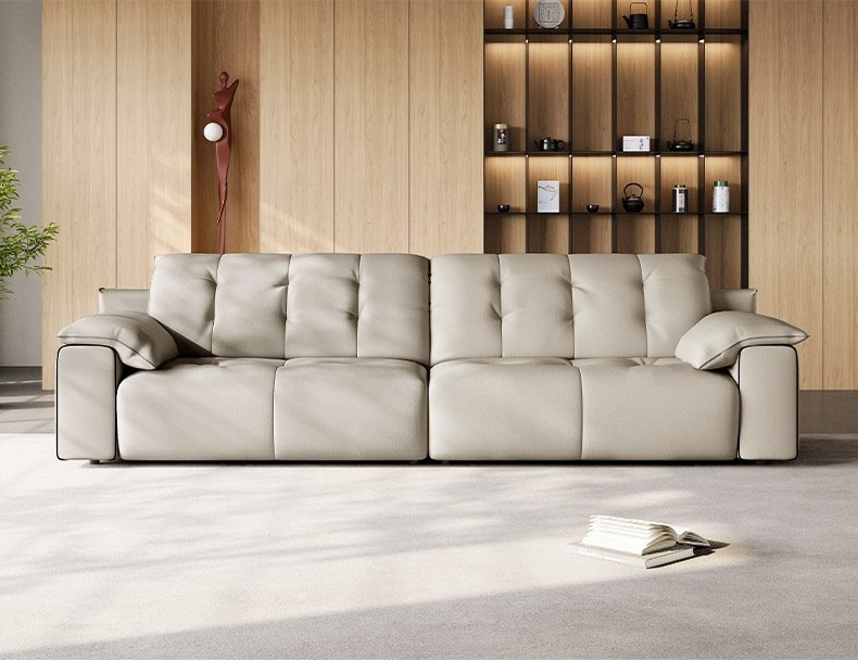 意式极简风荔枝纹沙发 简约1.4mm全头层黄牛皮软包直排沙发