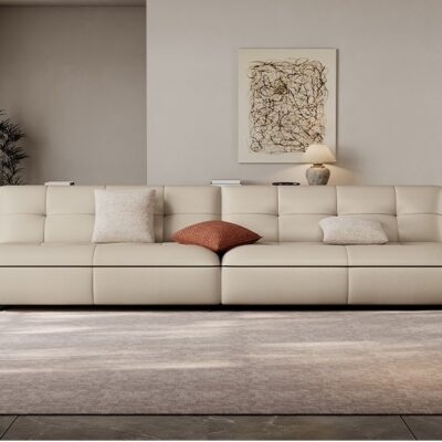 意式极简风家用软包沙发 客厅简约荔枝纹1.4mm全头层黄牛皮沙发