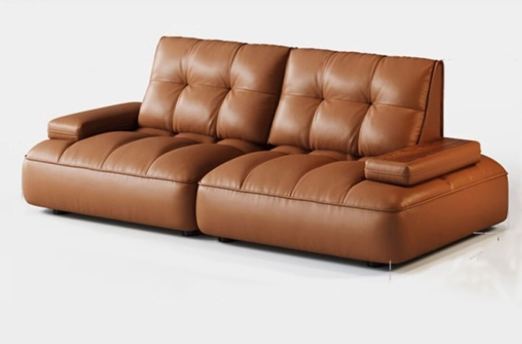 意式极简风荔枝纹头层牛皮沙发 简约客厅可调节活动靠背沙发