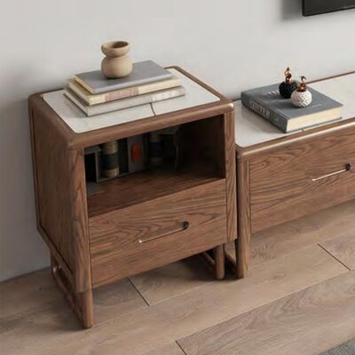 北欧风格岩板斗柜 客厅简约储物白蜡木边柜