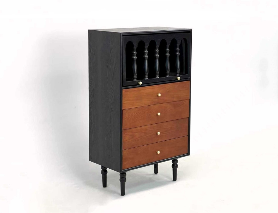 中古风系列 霍格沃茨边柜创意复古中古风黑色胡桃双拼边柜
