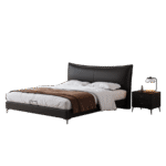 简约大气舒适软包荔枝纹头层牛皮床极简卧室双人齐边床