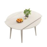 意式奶油风 12mm哑光纯白岩板小户型折叠餐桌