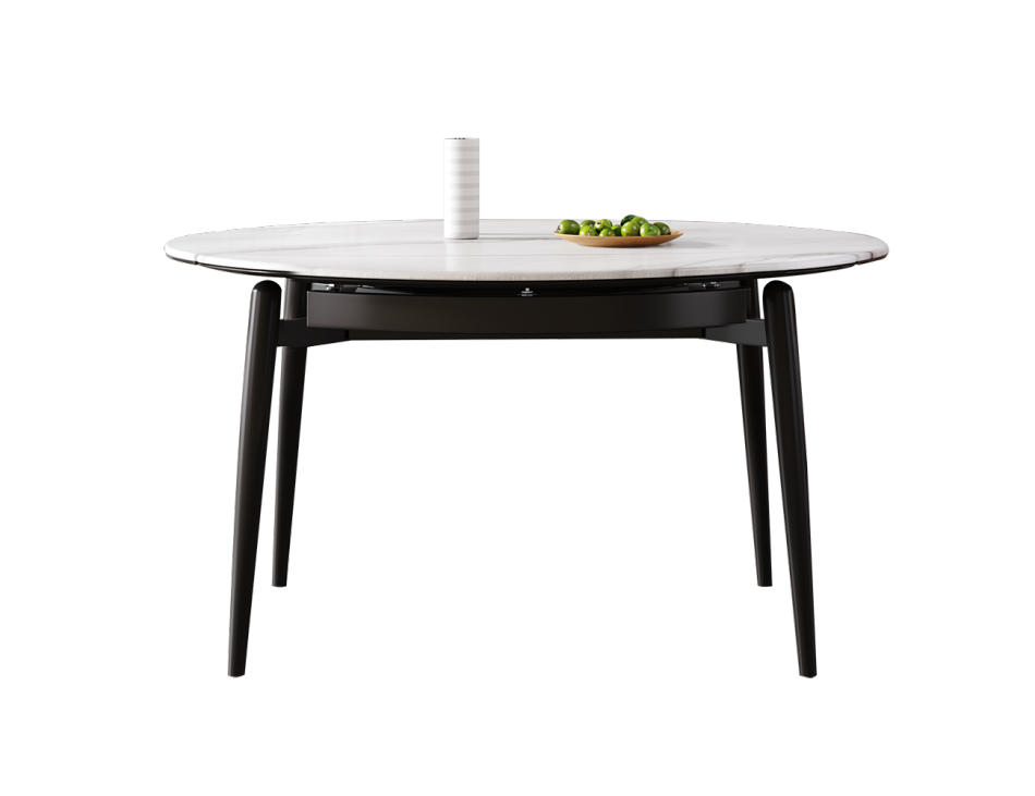 意式极简7.5mm微晶石台面餐桌伸缩功能小户型圆餐桌