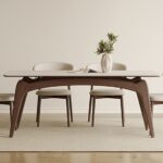 中古风系列 哑光岩板餐台家用餐厅实木脚长方形餐桌