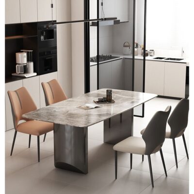 2.0cm意大利浅灰亮光超晶石面 极简餐厅时尚长餐桌