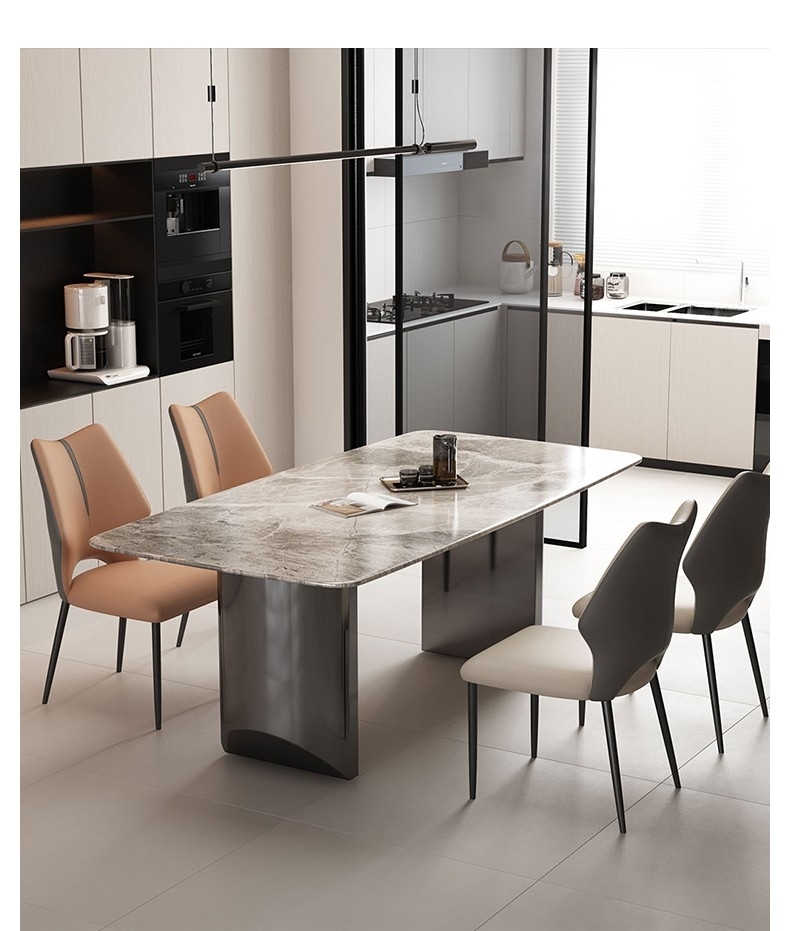 2.0cm意大利浅灰亮光超晶石面 极简餐厅时尚长餐桌