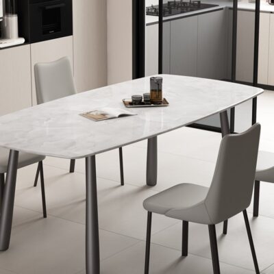 意式极简风长方形餐台 餐厅时尚白冰玉超晶石餐桌（元）