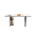 极简风12mm亮光雪山白岩板餐桌个性时尚长方形餐桌