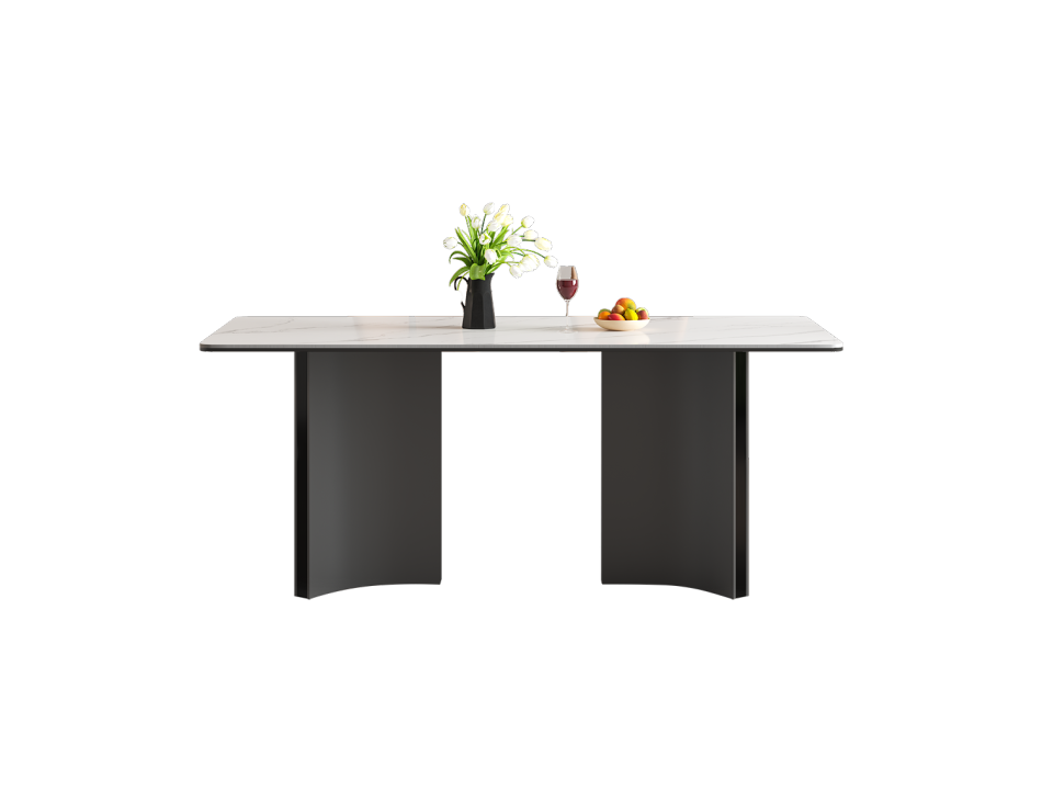 设计师款 拿破仑餐桌 极简风12mm亮光雪山白岩板餐桌个性时尚长餐桌