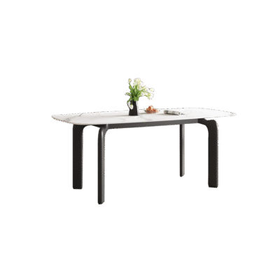 设计师款 大象腿餐桌 简约时尚亮光雪山白岩板台面餐台极简风家用餐厅长餐桌