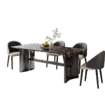 意式极简风餐厅35mm天然黑玫瑰奢石长餐桌